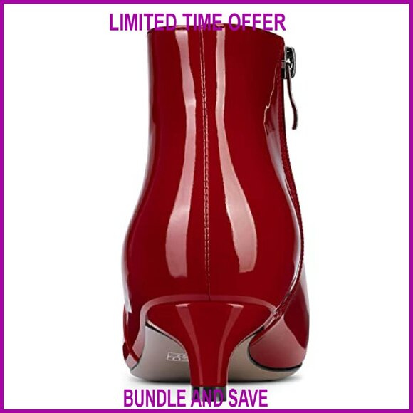 Women's Patent Ankle Boots Pointed Toe 1.5 Inch Kitten Heel Zipper Dress Shoes - Picture 5 of 6